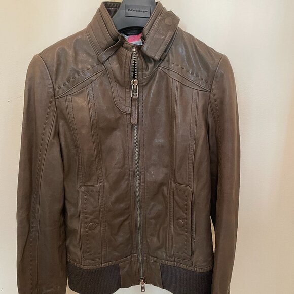 Mackage Jackets & Blazers - Mackage Gray/Military Green Leather Zip Front Bomber Jacket